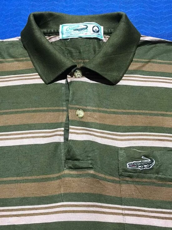 Unisex Green Striped Polo Shirt - Picture 2 of 3